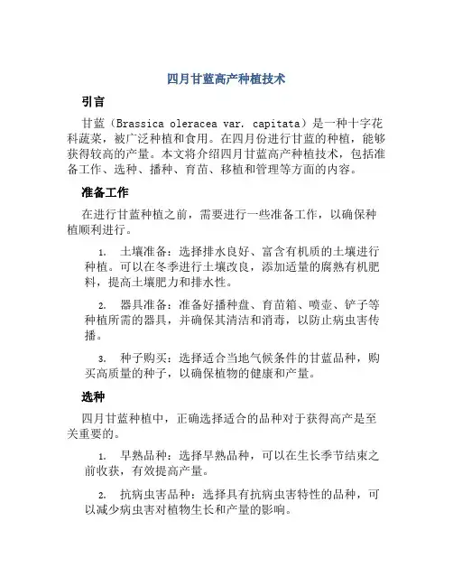 四月甘蓝高产种植技术