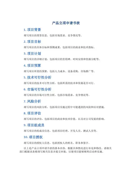 产品立项申请书表