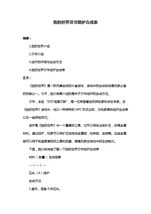 我的世界贝爷熔炉合成表