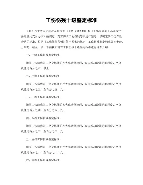 工伤伤残十级鉴定标准