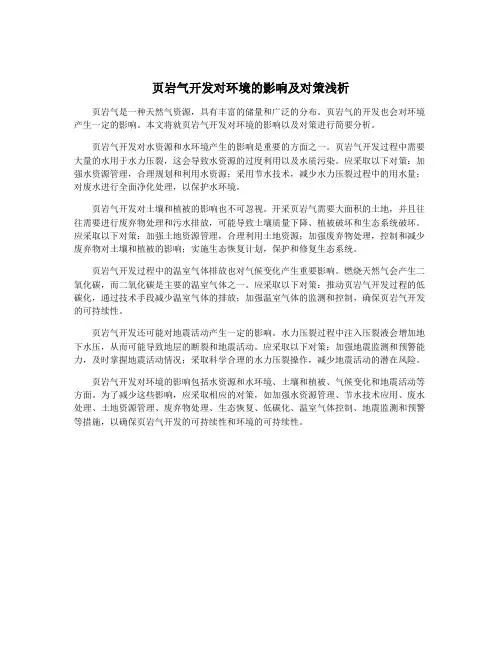 页岩气开发对环境的影响及对策浅析