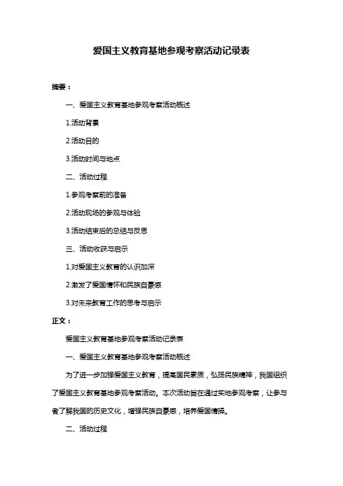 爱国主义教育基地参观考察活动记录表