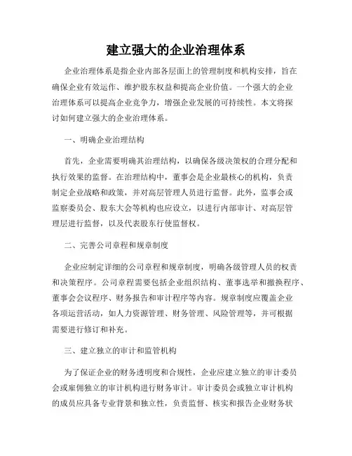 建立强大的企业治理体系