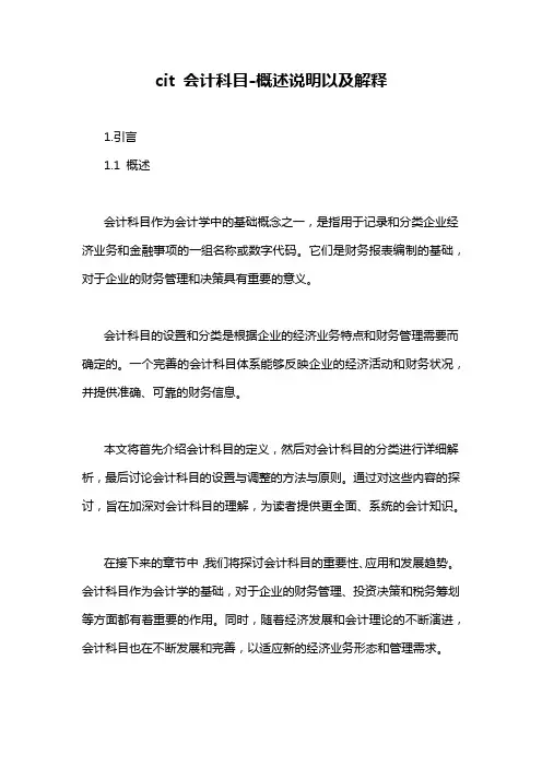 cit 会计科目-概述说明以及解释