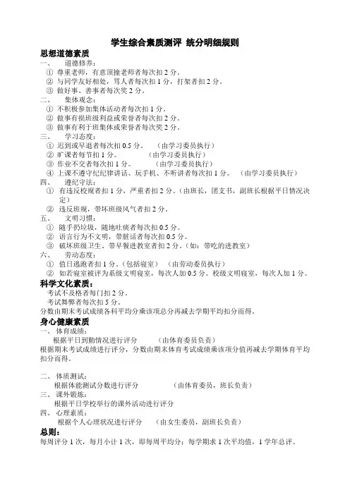 鄂州职业大学学生综合素质测评统分明细规则