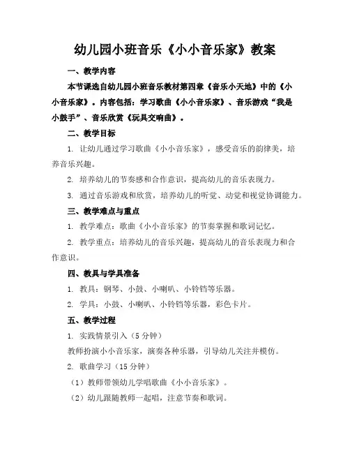 幼儿园小班音乐《小小音乐家》教案