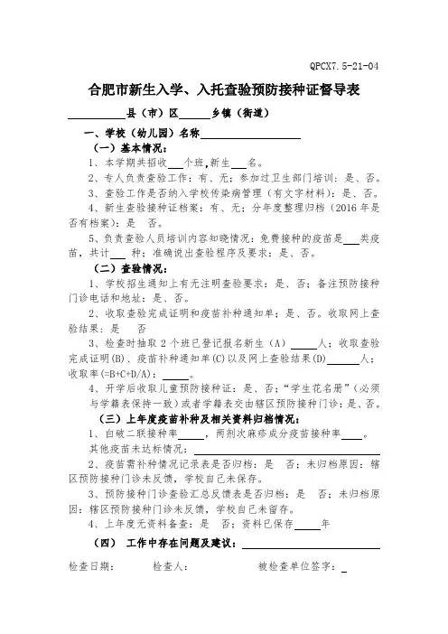 2018年查验工作督导表