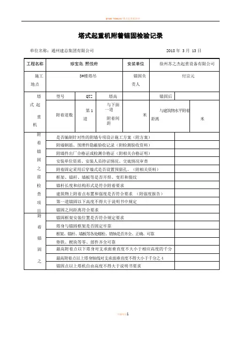 塔吊附墙安装验收表