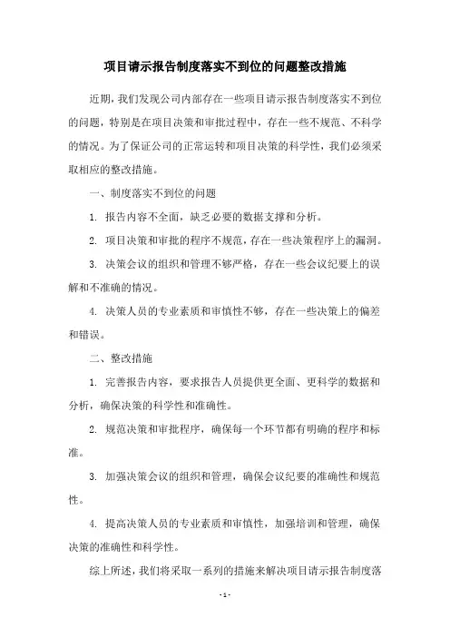 项目请示报告制度落实不到位的问题整改措施