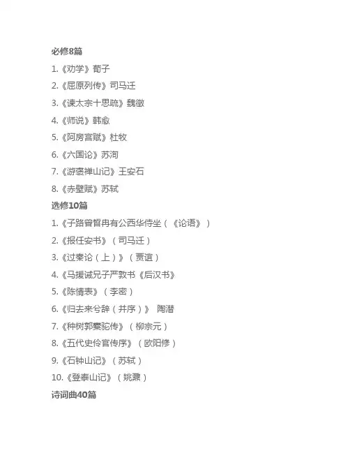 2024山东高考语文必背篇目