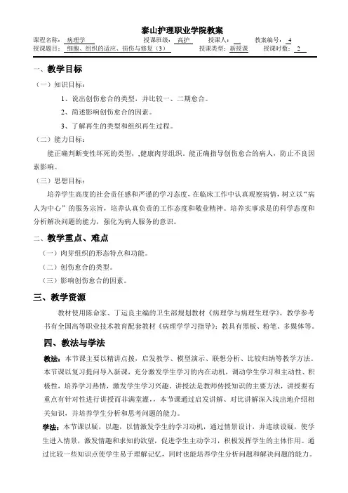 电子教案模版-泰山护理职业学院