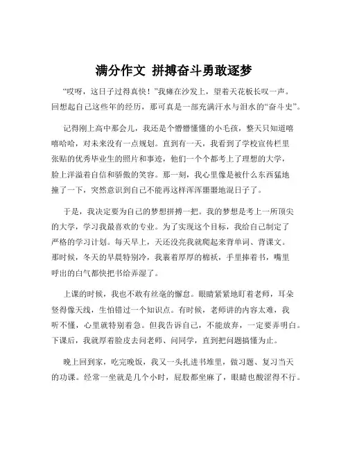 满分作文  拼搏奋斗勇敢逐梦