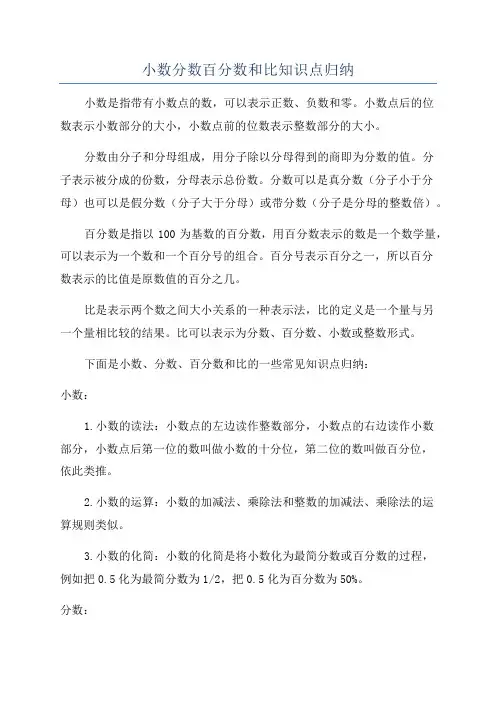 小数分数百分数和比知识点归纳