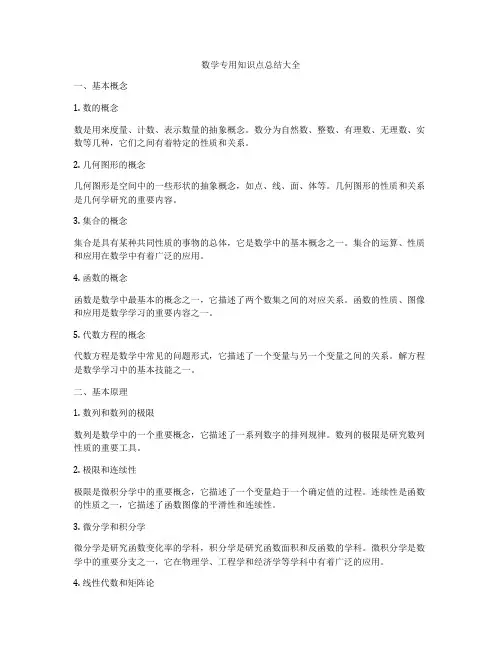 数学专用知识点总结大全