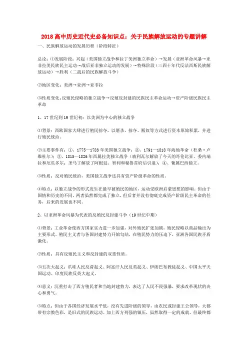 最新-2018高中历史近代史必备知识点 关于民族解放运动