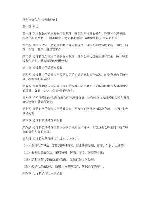 囤积物资仓库管理制度范本
