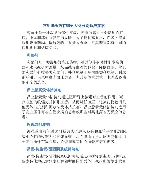 常用降压药有哪五大类分别适应症状
