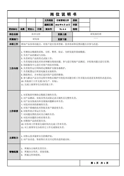 技术支持岗位说明书