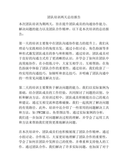 团队培训两天总结报告