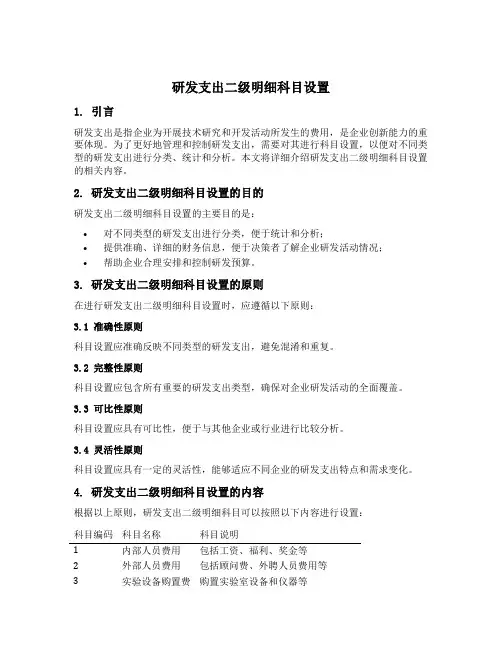 研发支出二级明细科目设置