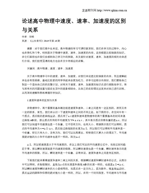 论述高中物理中速度、速率、加速度的区别与关系