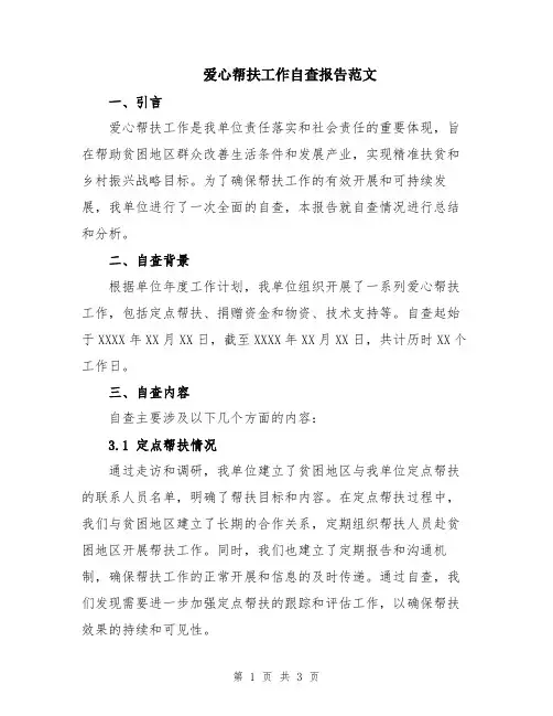 爱心帮扶工作自查报告范文
