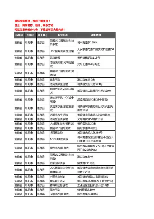 新版安徽省阜阳市临泉县洗衣店企业公司商家户名录单联系方式地址大全44家