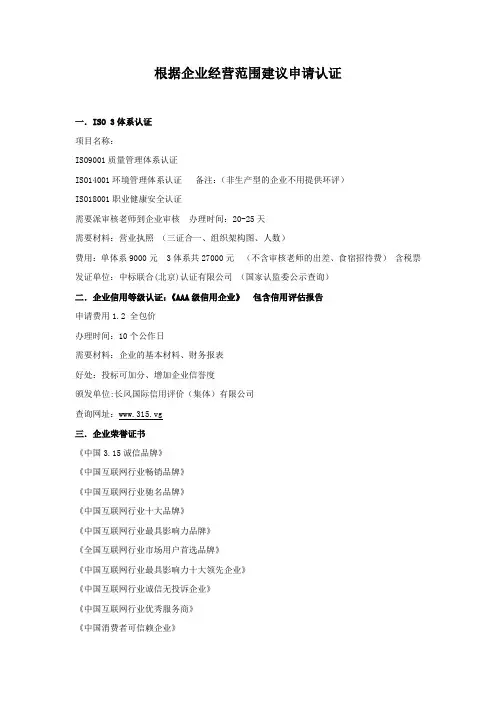 企业认证项目方案