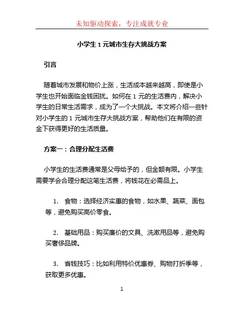 小学生1元城市生存大挑战方案 (2)
