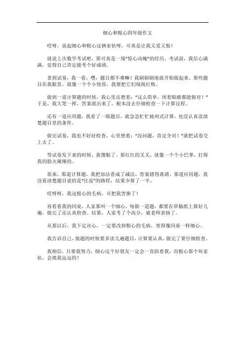 细心和粗心四年级作文