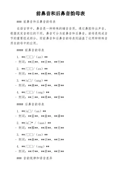 前鼻音和后鼻音韵母表