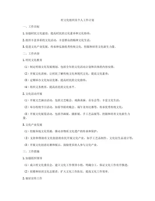 村文化组织员个人工作计划