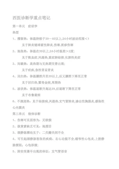 西医诊断学重点笔记