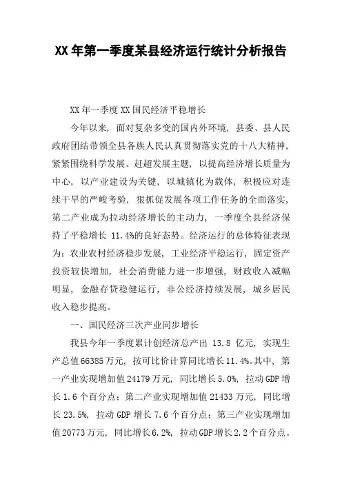 XX年第一季度某县经济运行统计分析报告1