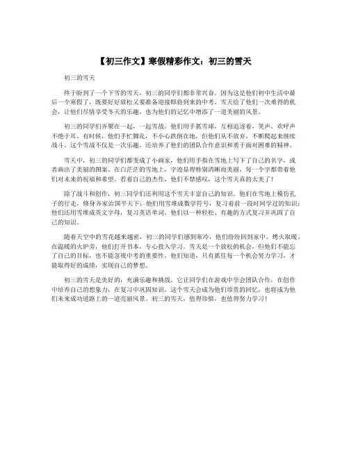 【初三作文】寒假精彩作文：初三的雪天