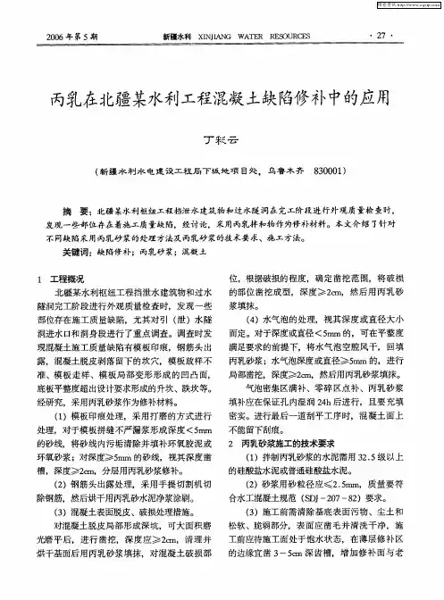 丙乳在北疆某水利工程混凝土缺陷修补中的应用