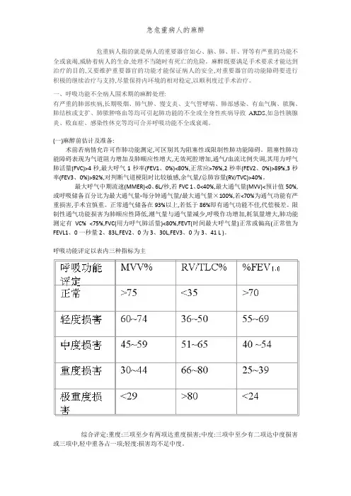 急危重病人的麻醉
