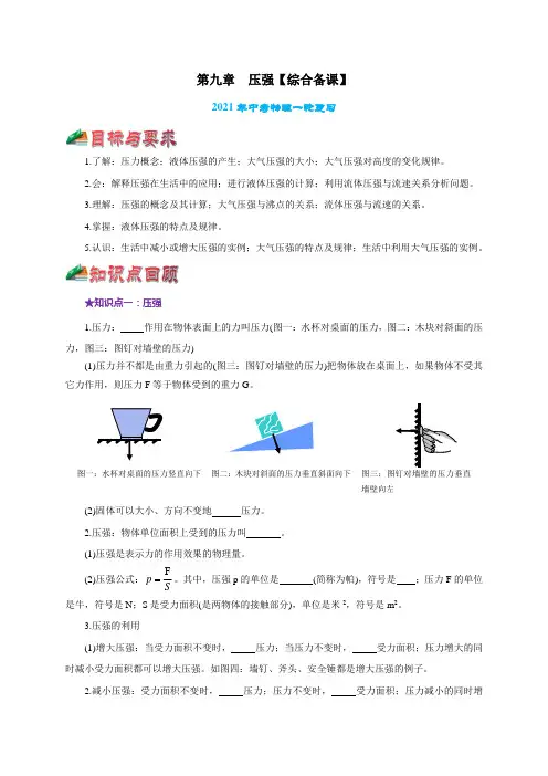 2021届中考物理一轮复习 考点9  压强【讲解】(学生版)