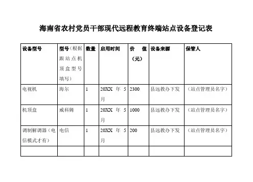 农村党员干部现代远程教育终端站点设备登记表
