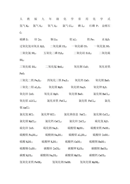 九年级化学常见化学式人教版