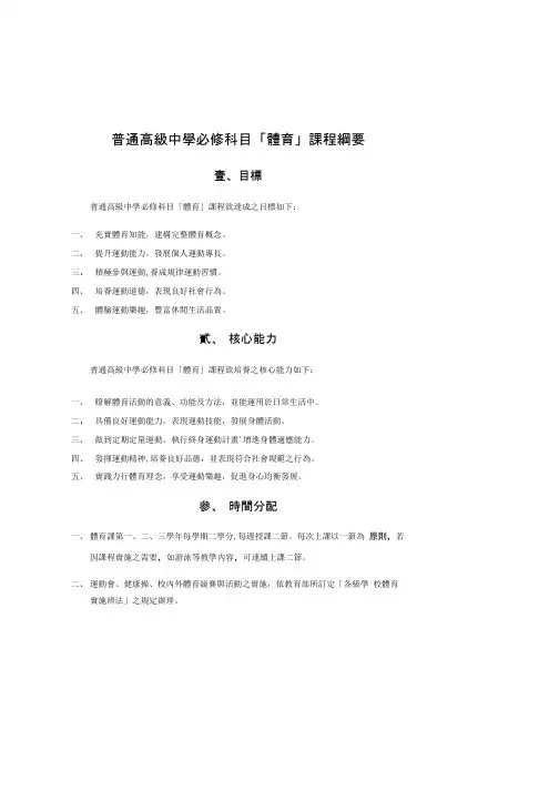 普通高级中学必修科目体育课程纲要.doc