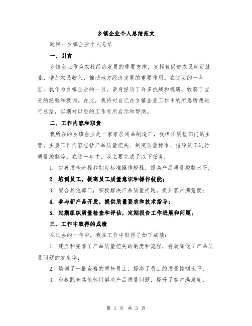 乡镇企业个人总结范文