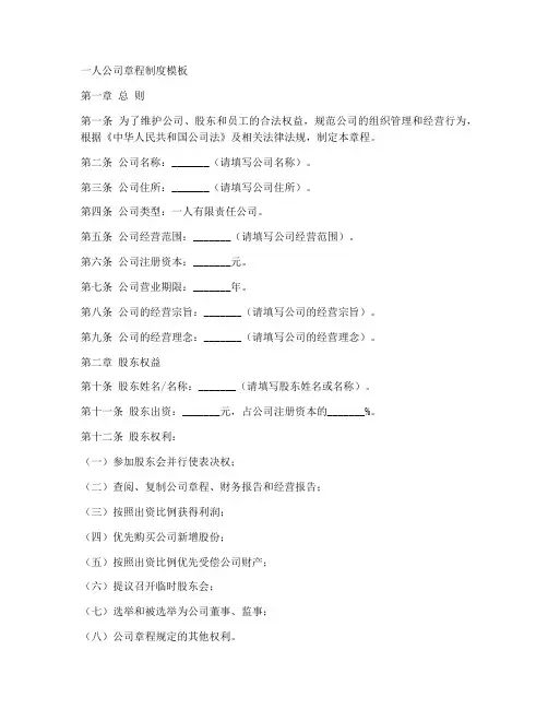 一人公司章程制度模板
