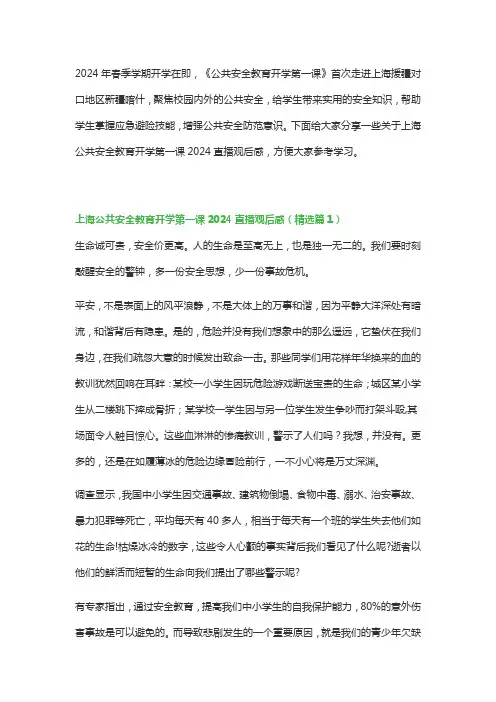 上海公共安全教育开学第一课2024直播观后感(精选15篇)