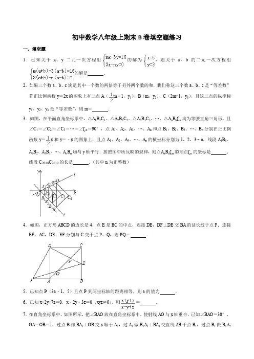 最新四川省成都市成都初中数学八年级上期末B卷填空题练习