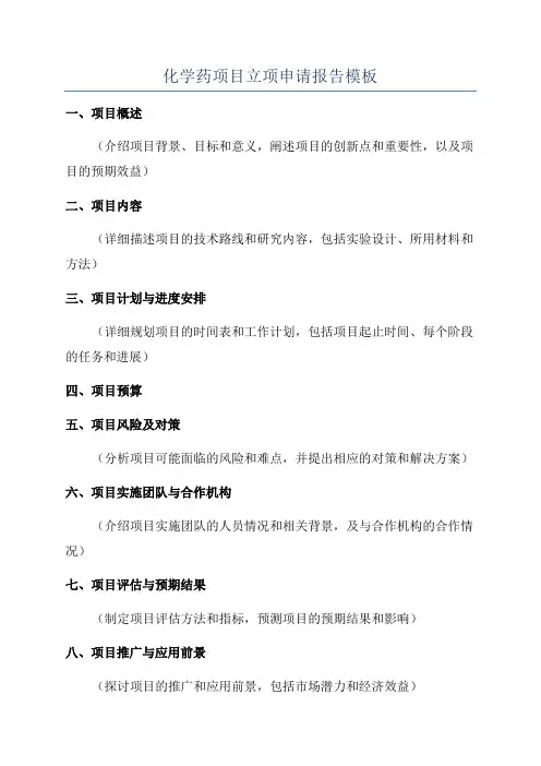 化学药项目立项申请报告模板