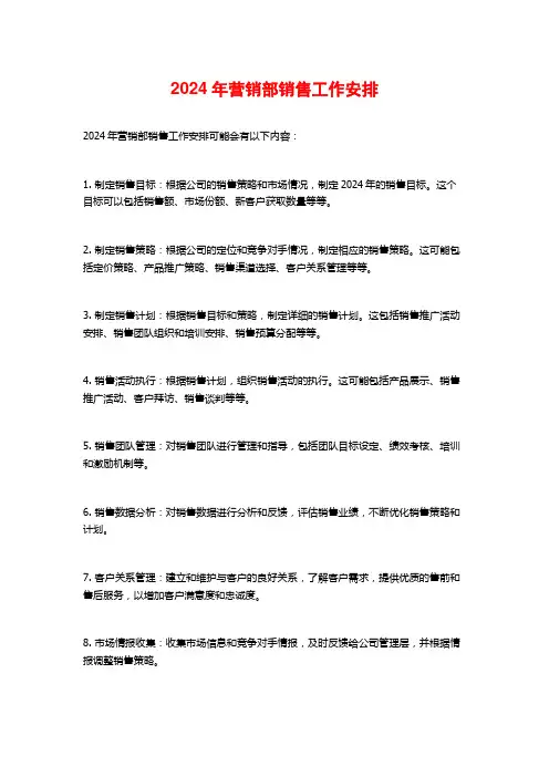 2024年营销部销售工作安排