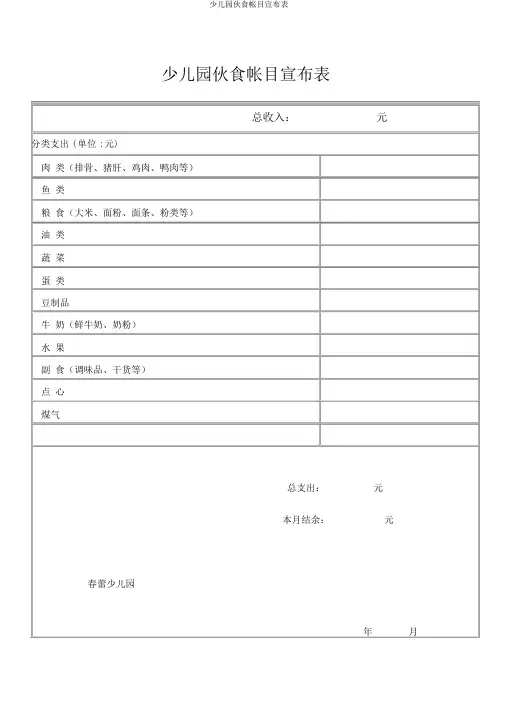 幼儿园伙食帐目公布表