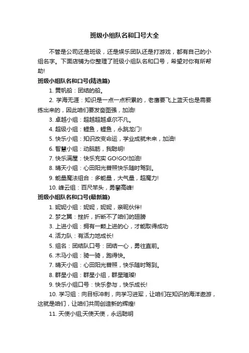 班级小组队名和口号大全