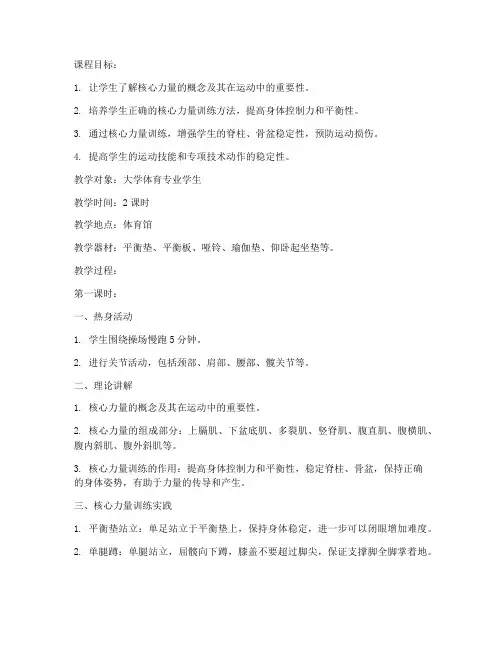 大学核心力量训练教案设计